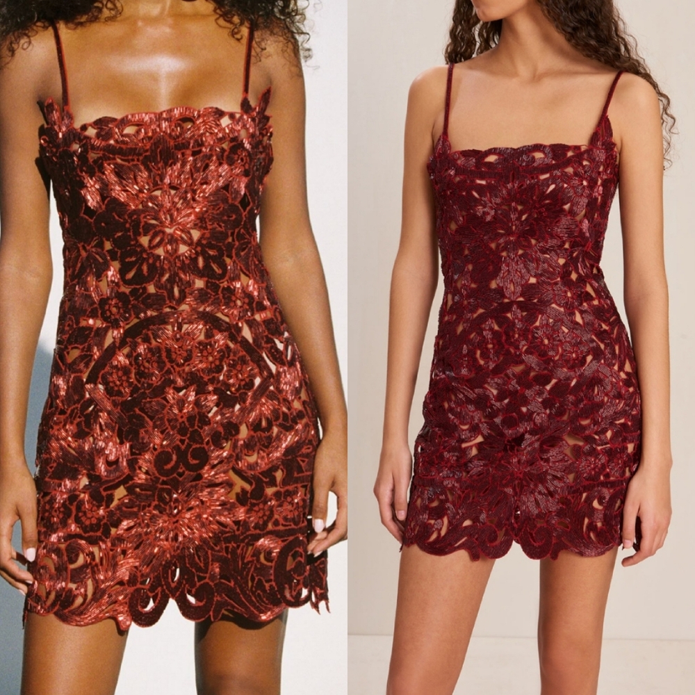 Cult Gaia Vanya Mini Dress Silk And Glass Beads Red Maroon Medium/ 6